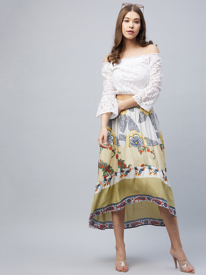 Multicolor-Cotton-Off-Shoulder-Lace-High-Low-Skirt-Set