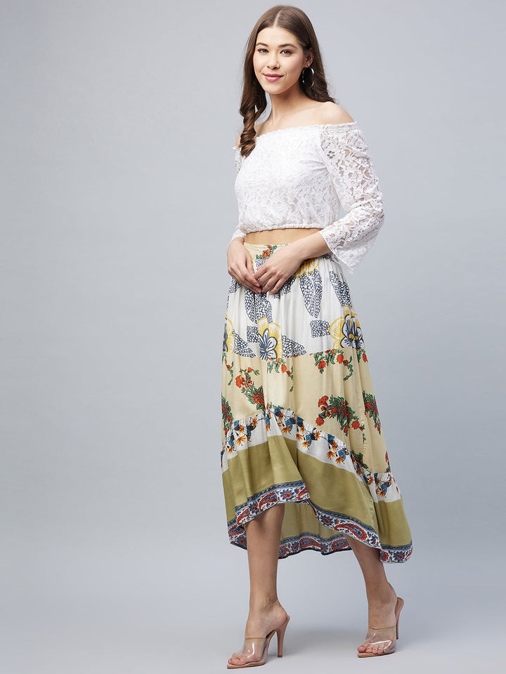 Multicolor-Cotton-Off-Shoulder-Lace-High-Low-Skirt-Set