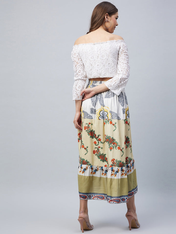 Multicolor-Cotton-Off-Shoulder-Lace-High-Low-Skirt-Set