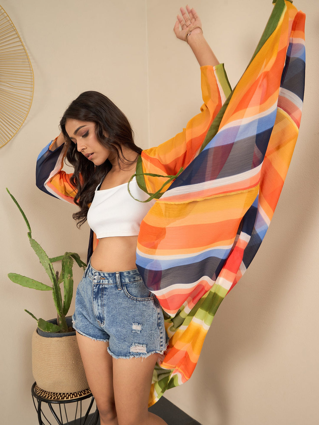 Multicolor-Polyester-Crepe-Bright-Rainbow-Printed-Shrug