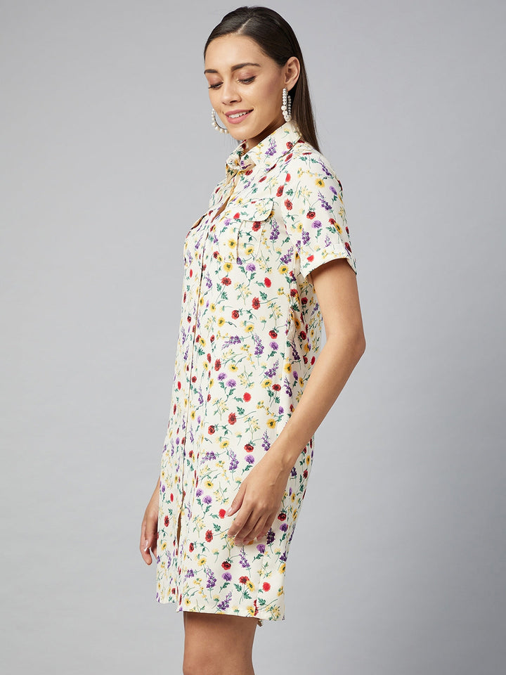 Multicolor-Polyester-Floral-Shirt-Dress