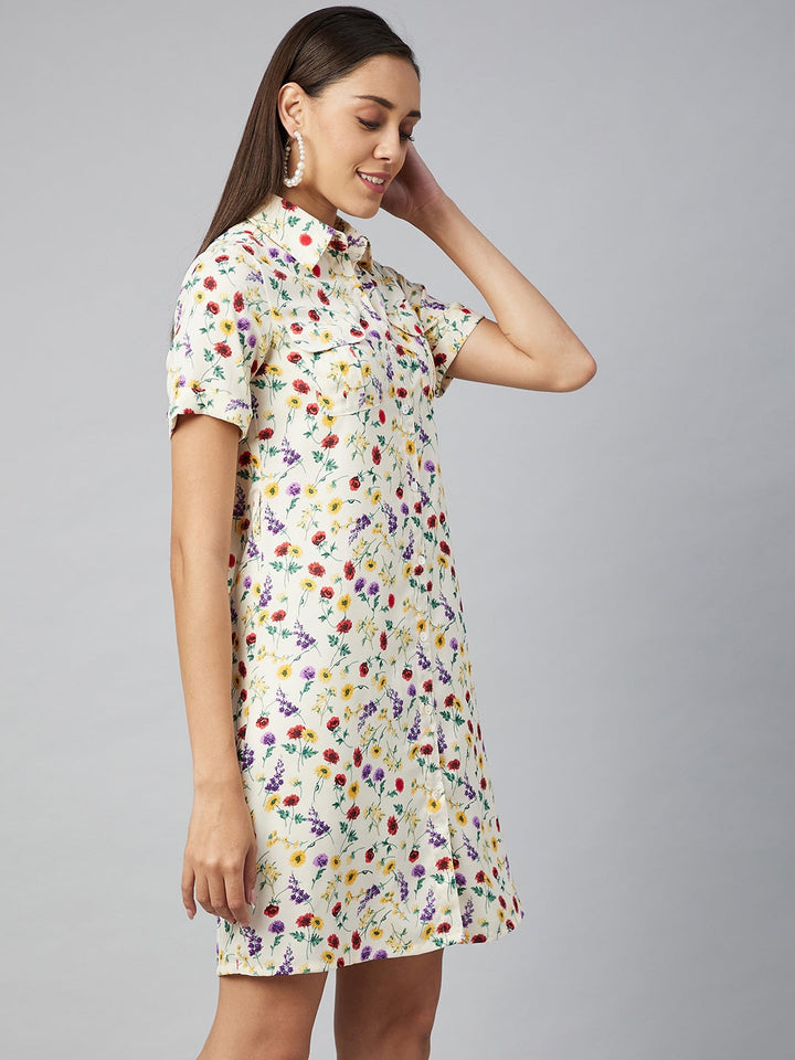 Multicolor-Polyester-Floral-Shirt-Dress