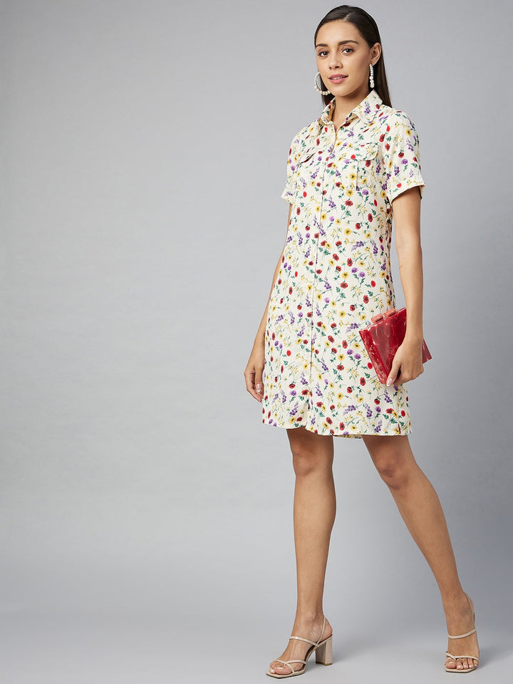 Multicolor-Polyester-Floral-Shirt-Dress