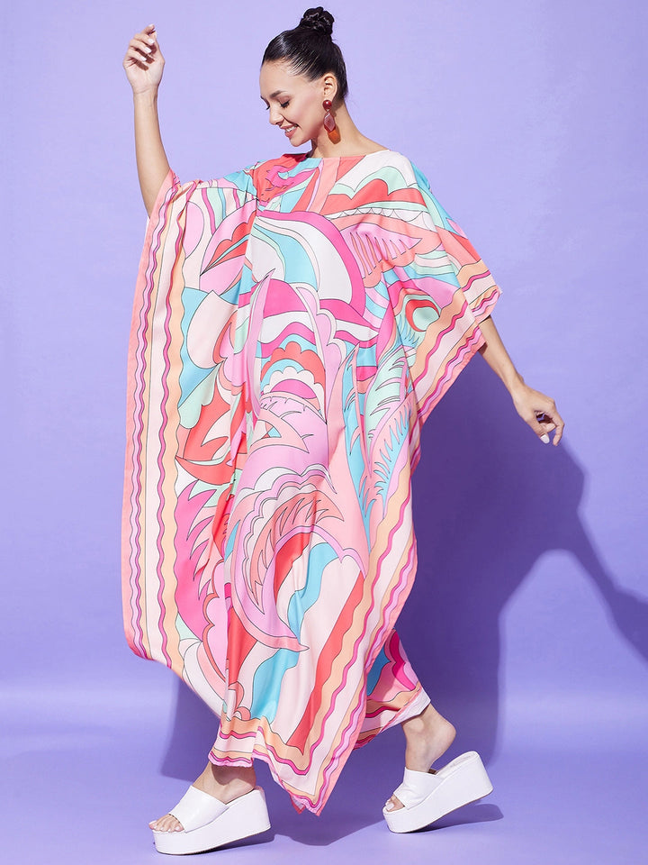 Multicolor-Satin-Colour-Blocking-Printed-Kaftan
