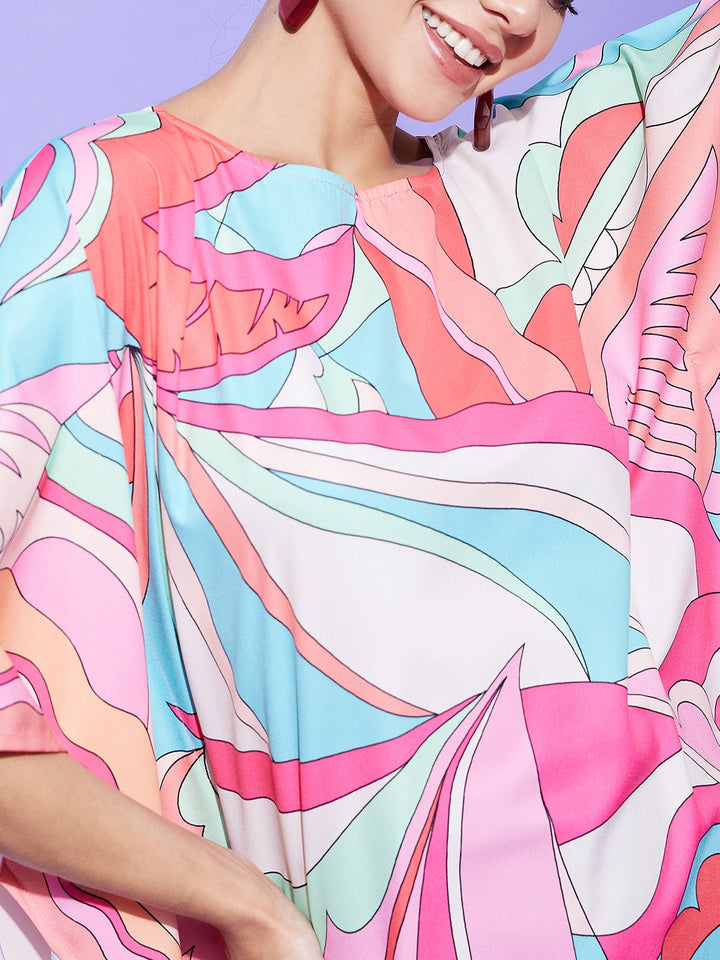 Multicolor-Satin-Colour-Blocking-Printed-Kaftan
