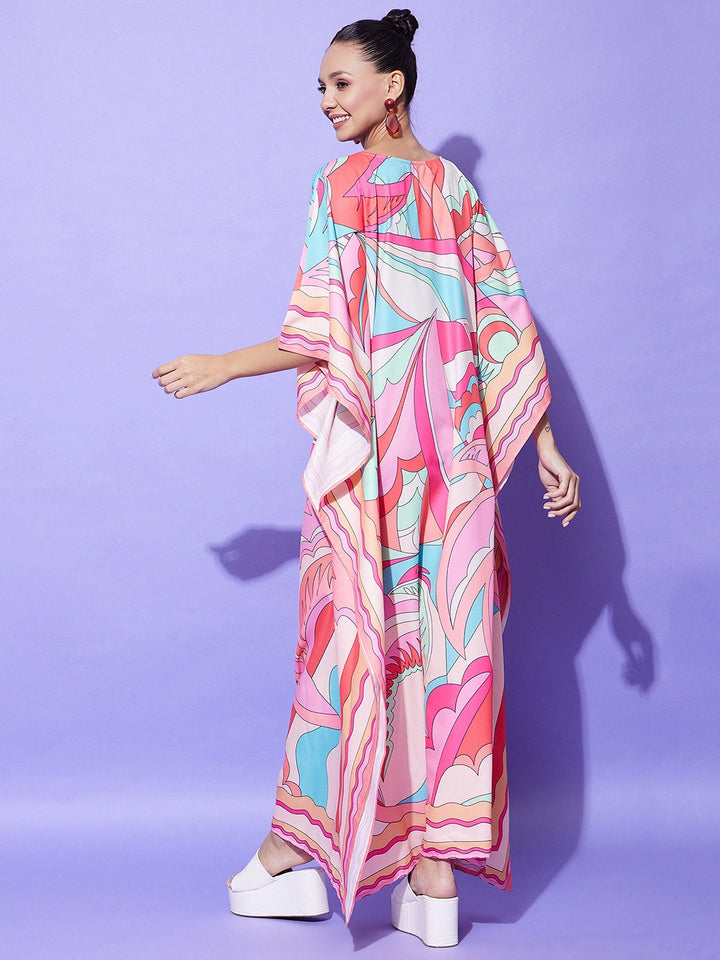 Multicolor-Satin-Colour-Blocking-Printed-Kaftan