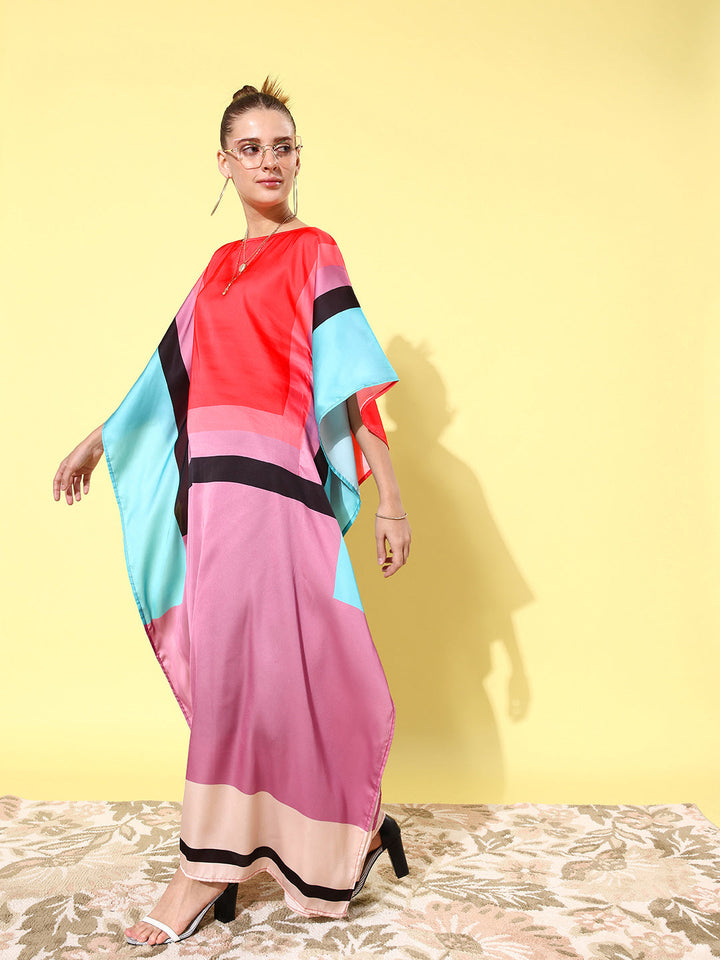 Multicolor-Satin-Kaftan-Dress