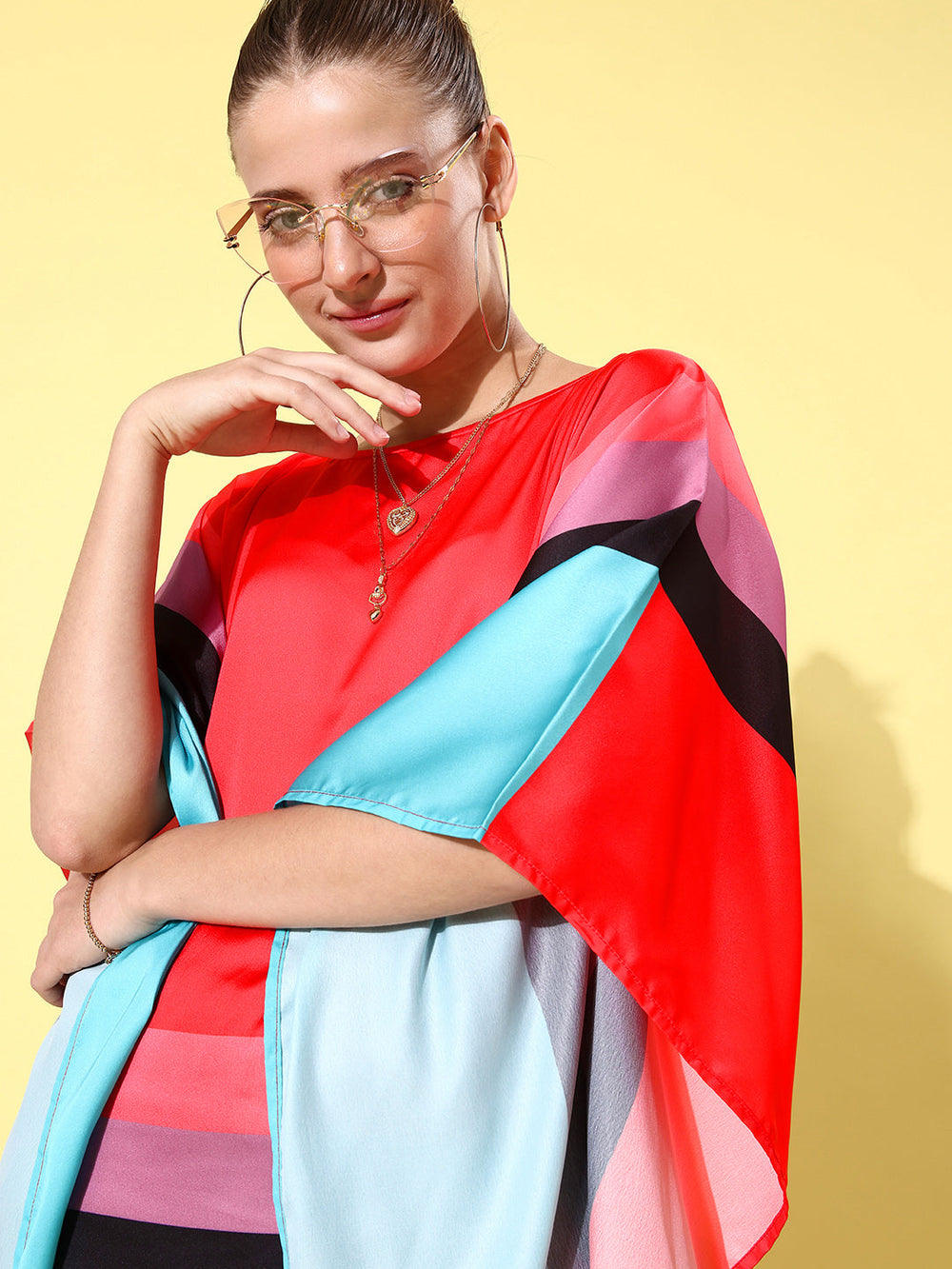 Multicolor-Satin-Kaftan-Dress