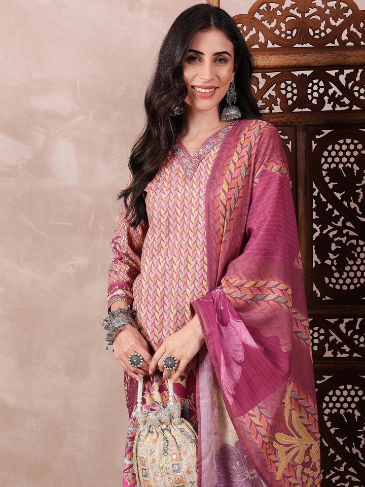 ZERESOUQ-Multicolor-Silk-Blend-Floral-Printed-3-Piece-Kurta-Set