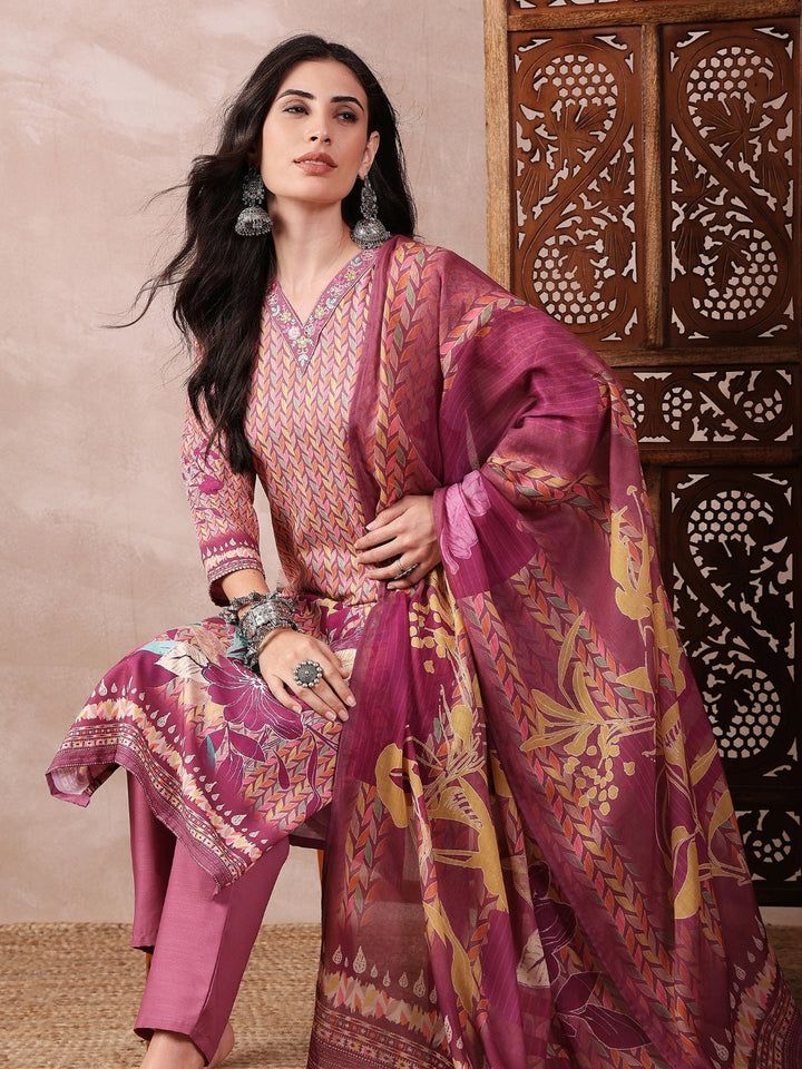 ZERESOUQ-Multicolor-Silk-Blend-Floral-Printed-3-Piece-Kurta-Set
