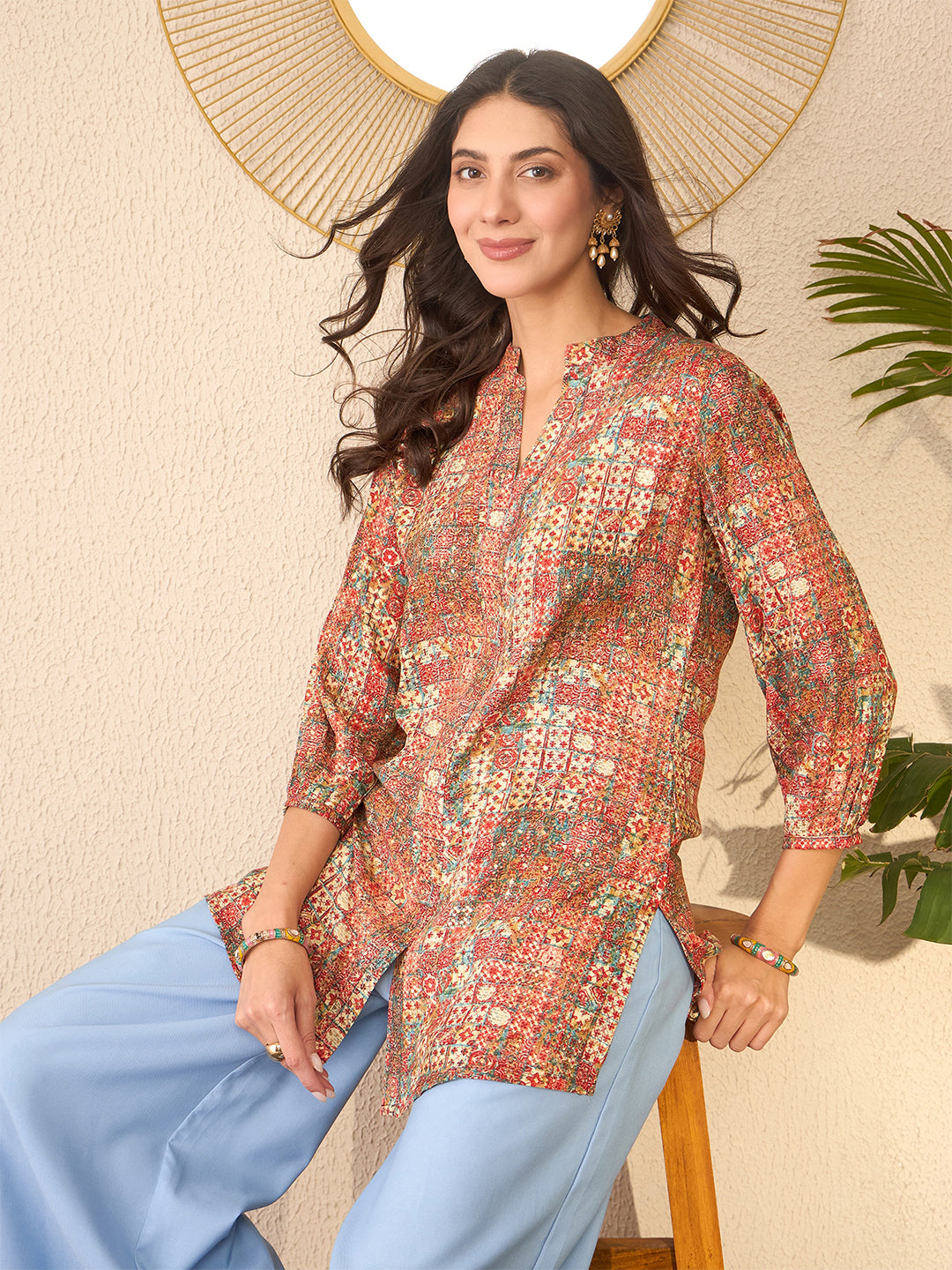 Multicolor-Rayon-Blend-Abstract-Printed-Tunic-Only