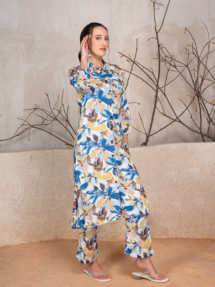 Multicolored Rayon Floral Printed 2-Piece Kurta Set