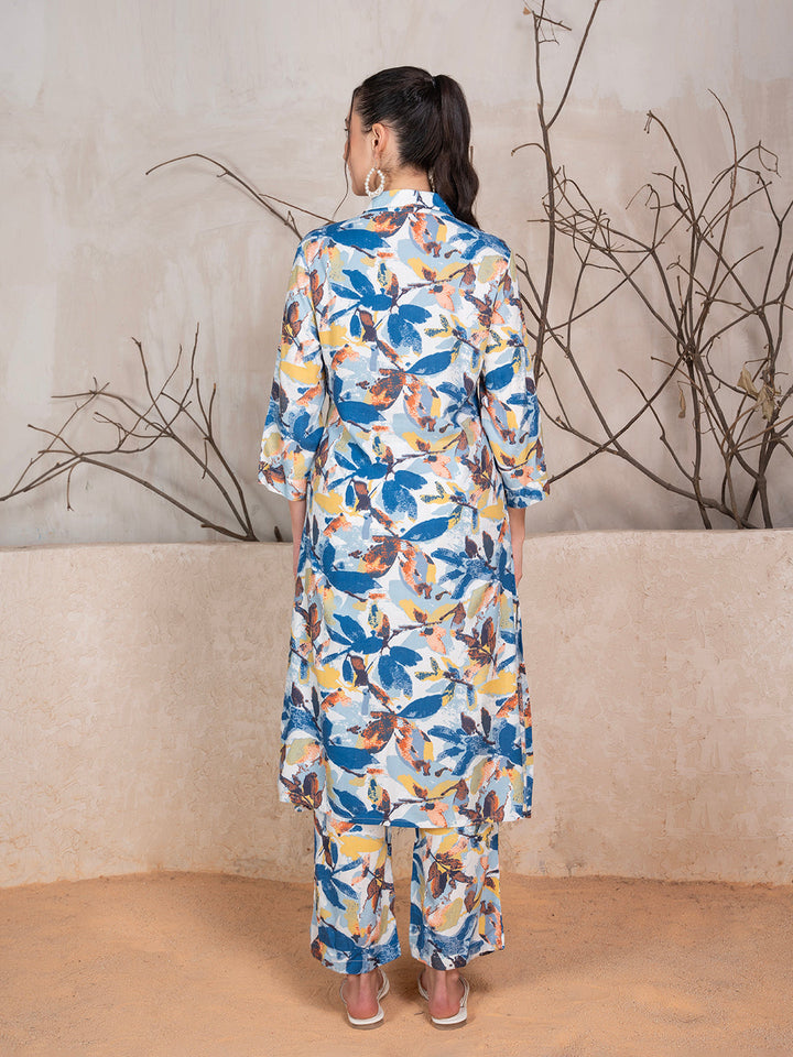 Multicolored Rayon Floral Printed 2-Piece Kurta Set