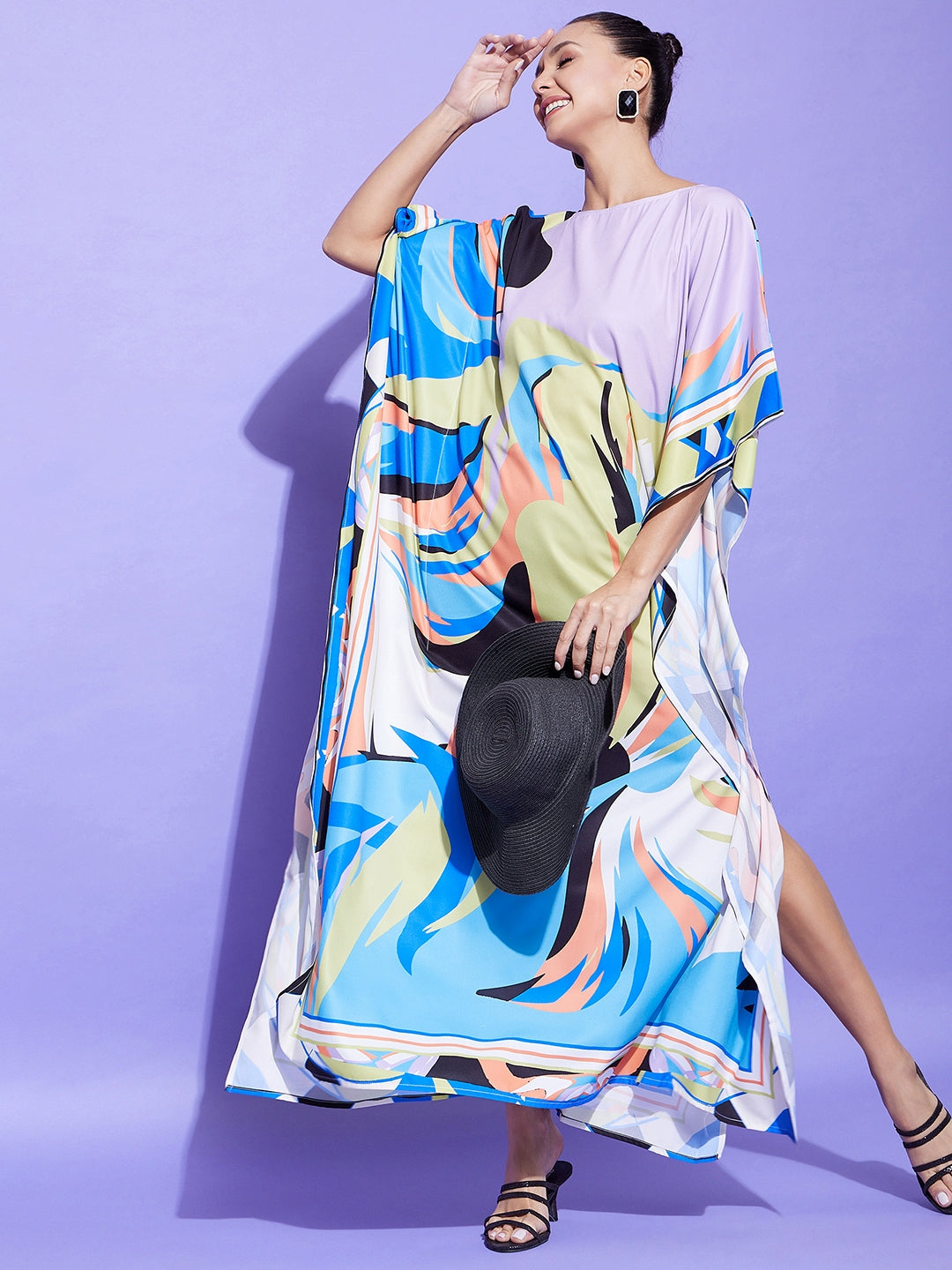 Multicolored-Satin-Printed-Kaftan