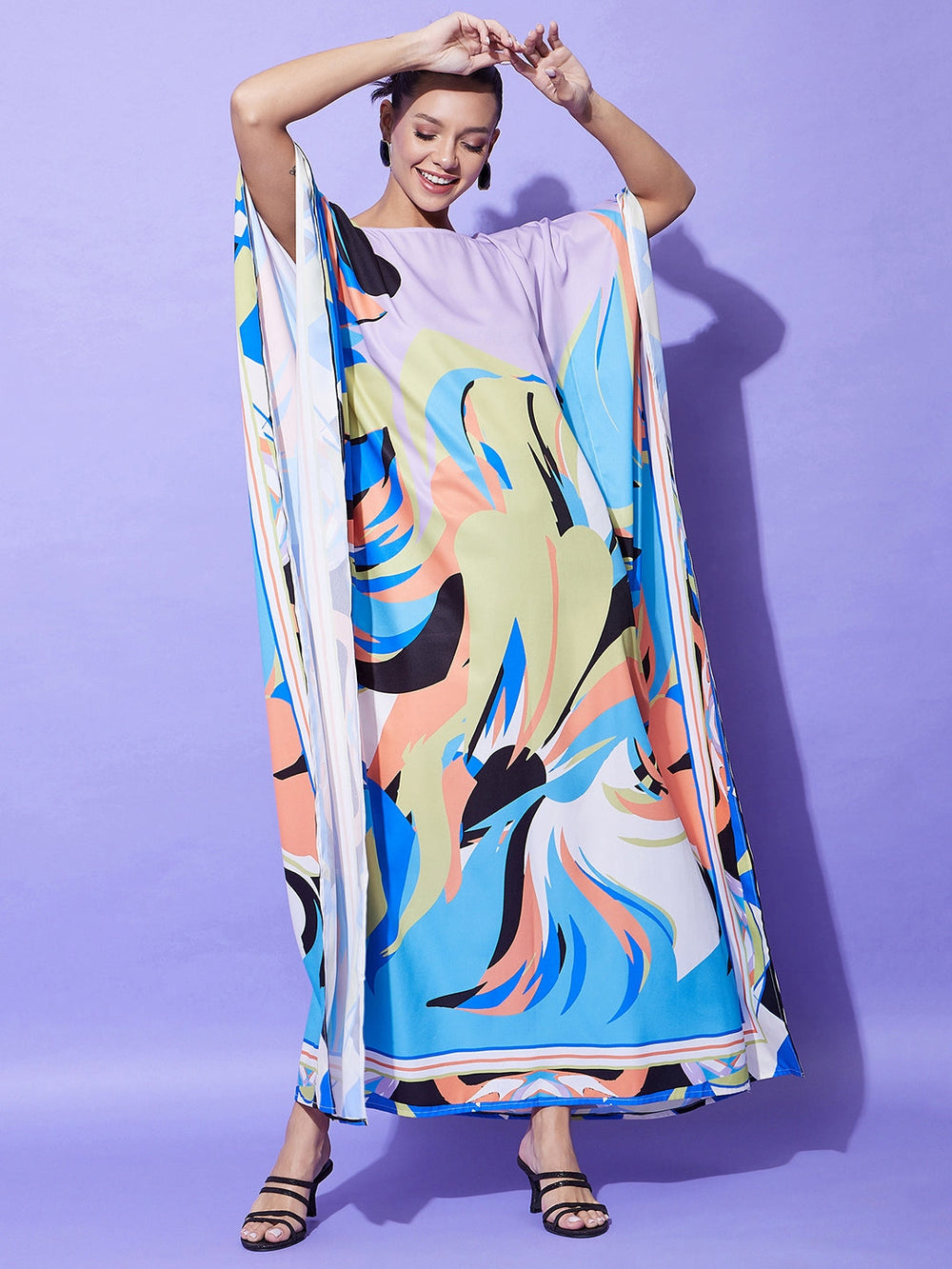 Multicolored-Satin-Printed-Kaftan