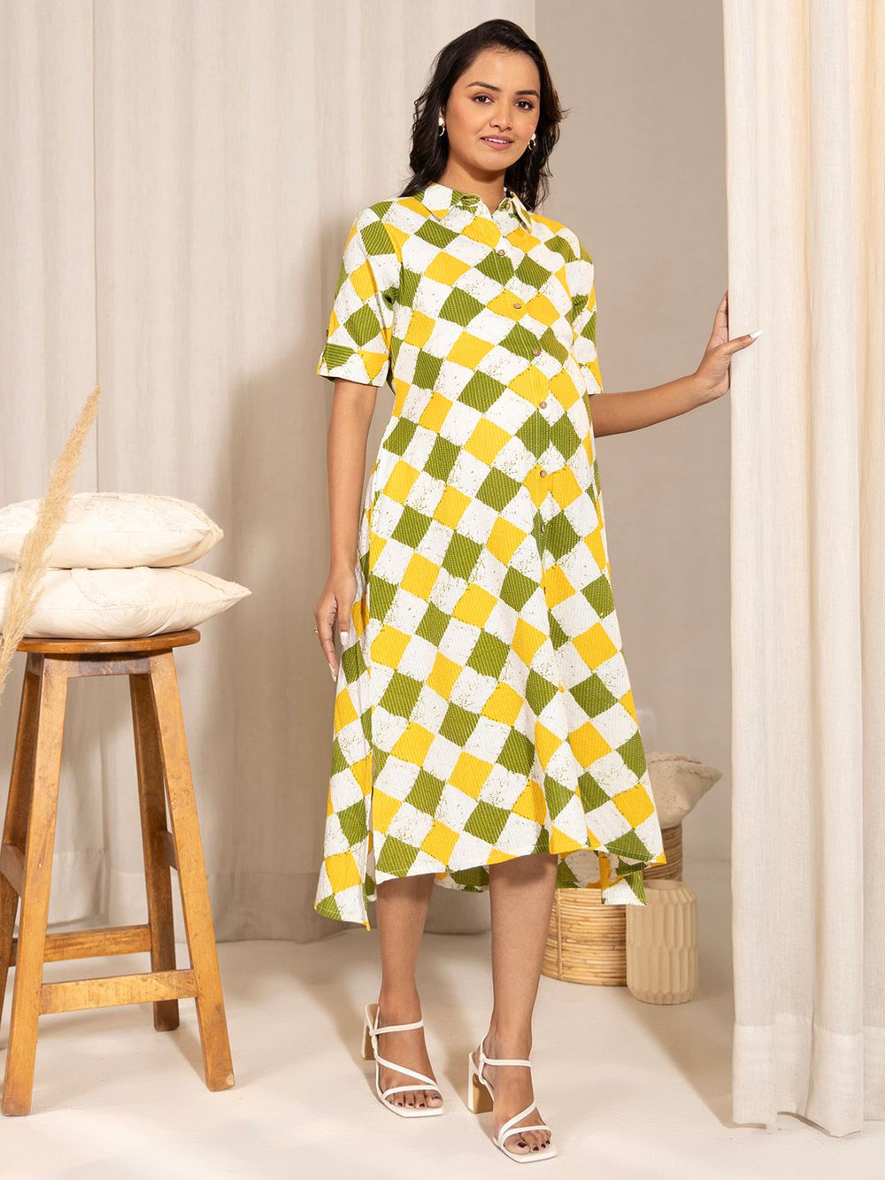 ZERESOUQ-Multicolour-Cotton-Geometric-Printed-A-Line-Dress