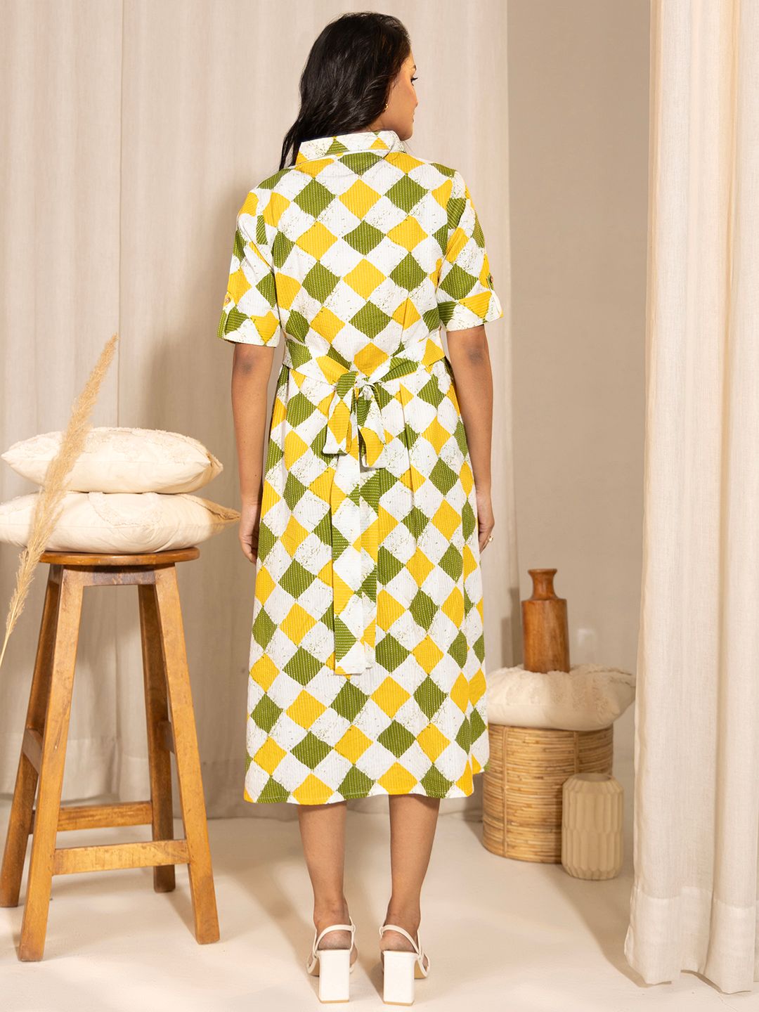 ZERESOUQ-Multicolour-Cotton-Geometric-Printed-A-Line-Dress