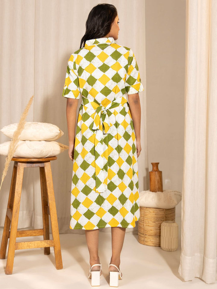 ZERESOUQ-Multicolour-Cotton-Geometric-Printed-A-Line-Dress