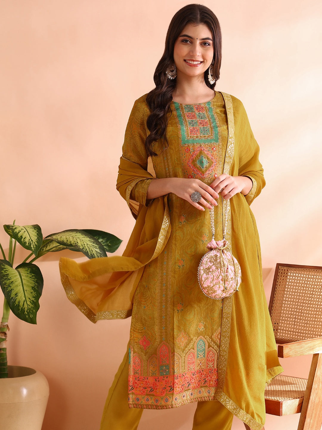 ZERESOUQ-Mustard-Silk-Blend-Abstract-Woven-Design-3-Piece-Kurta-Set