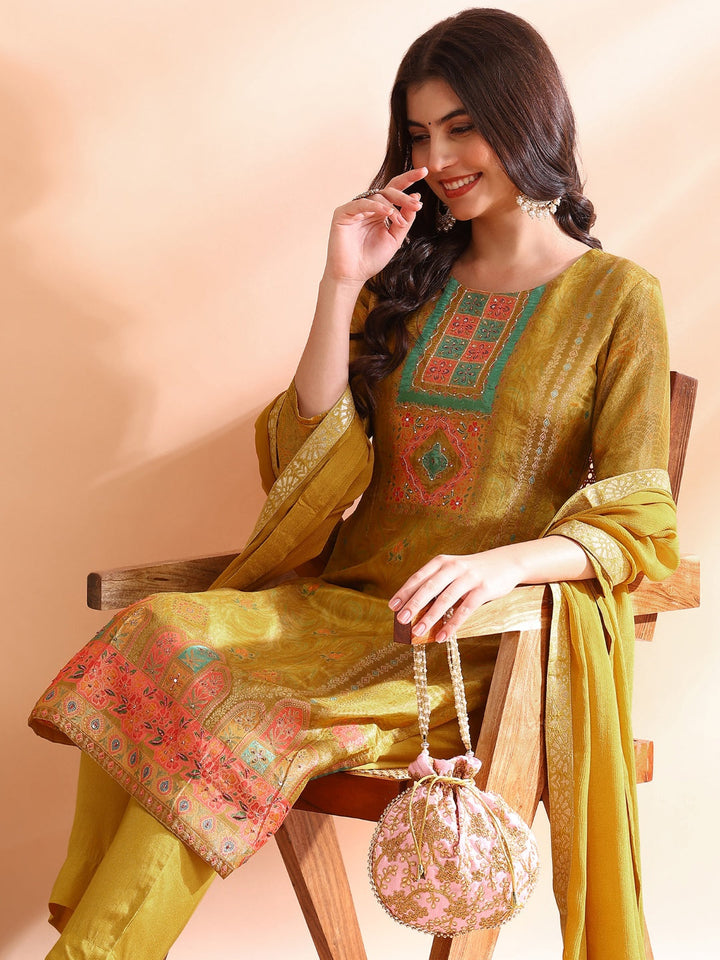ZERESOUQ-Mustard-Silk-Blend-Abstract-Woven-Design-3-Piece-Kurta-Set