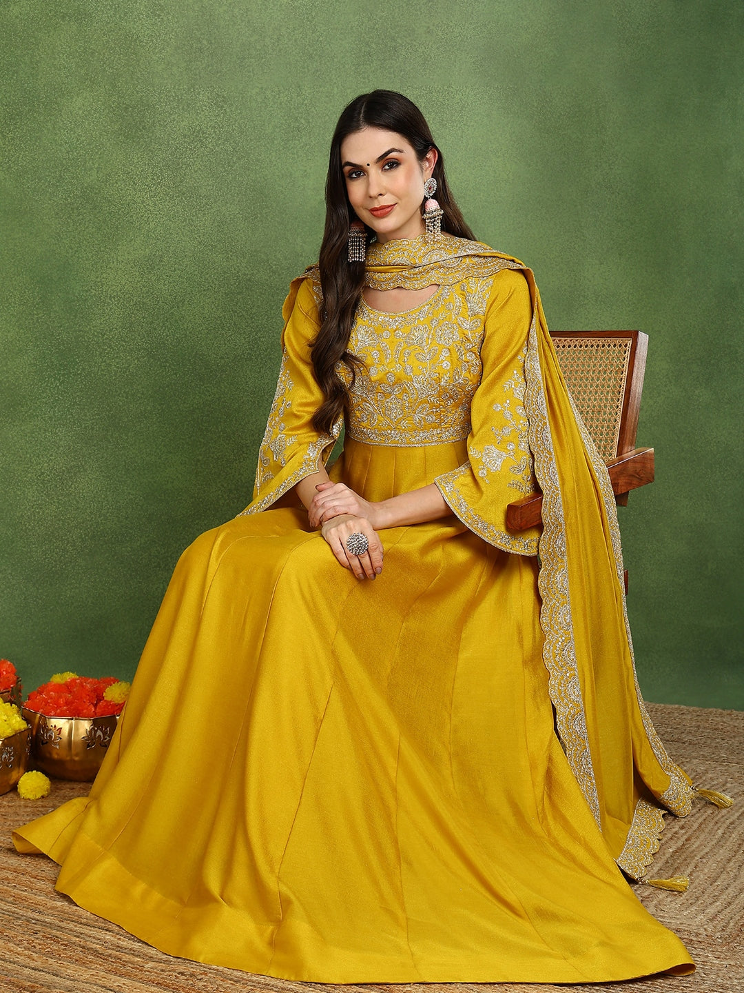 ZERESOUQ-Mustard-Silk-Blend-Embroidered-Anarkali-Gown-with-Dupatta