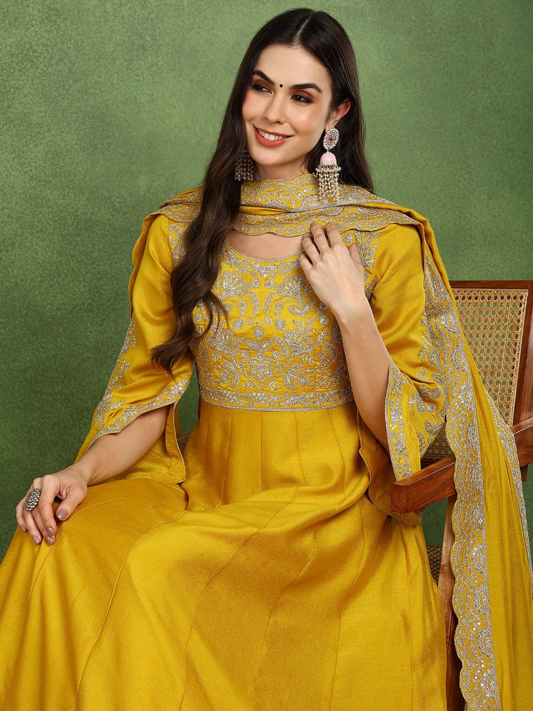 ZERESOUQ-Mustard-Silk-Blend-Embroidered-Anarkali-Gown-with-Dupatta