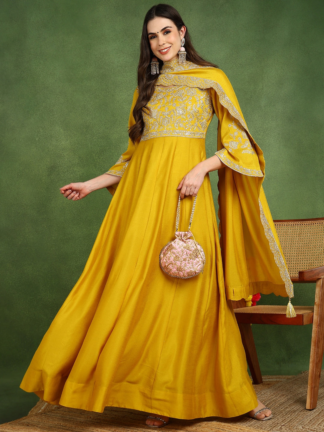 ZERESOUQ-Mustard-Silk-Blend-Embroidered-Anarkali-Gown-with-Dupatta