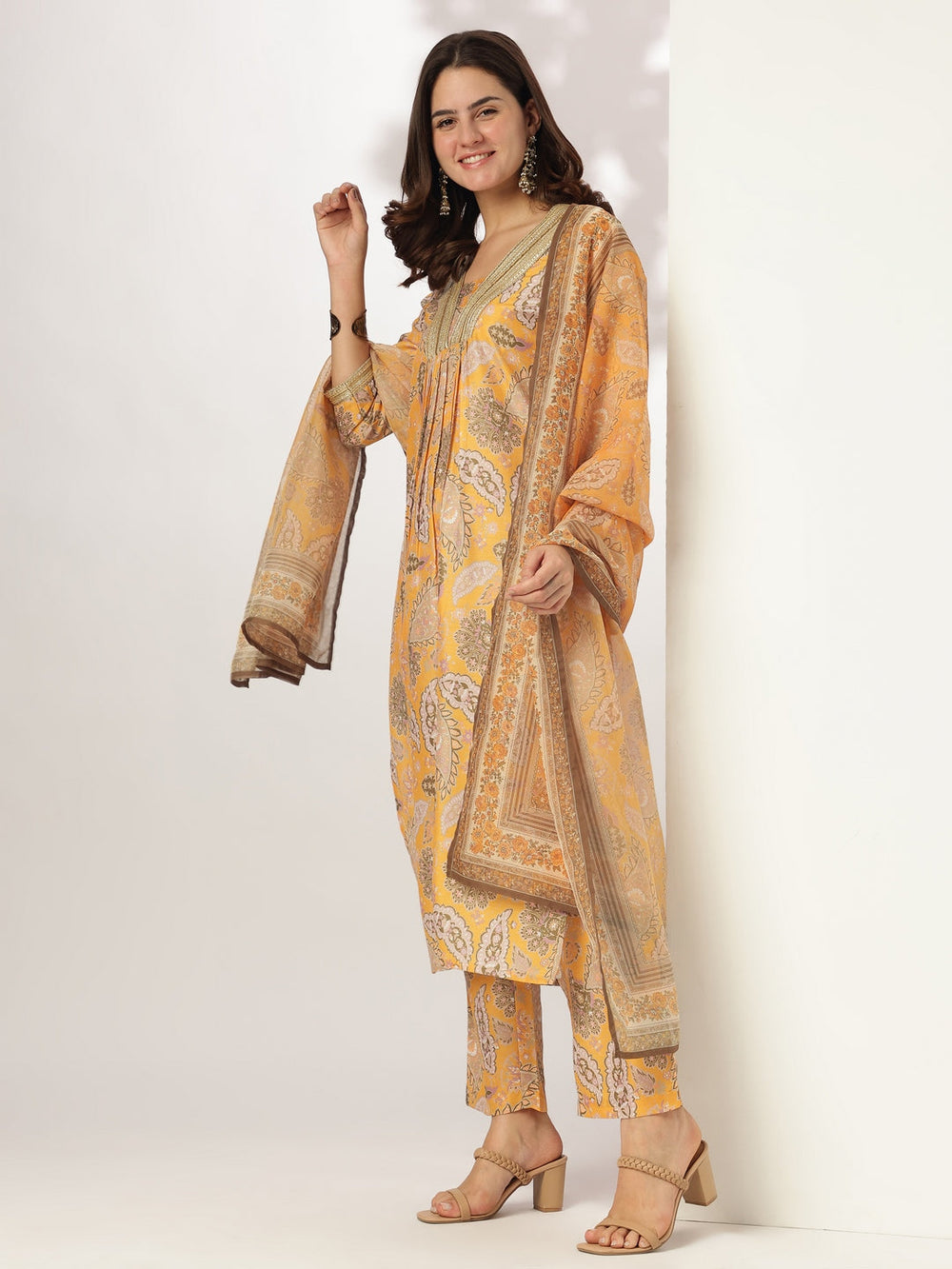 Mustard-Silk-Blend-Straight-Floral-Printed-3-Piece-Kurta-Set