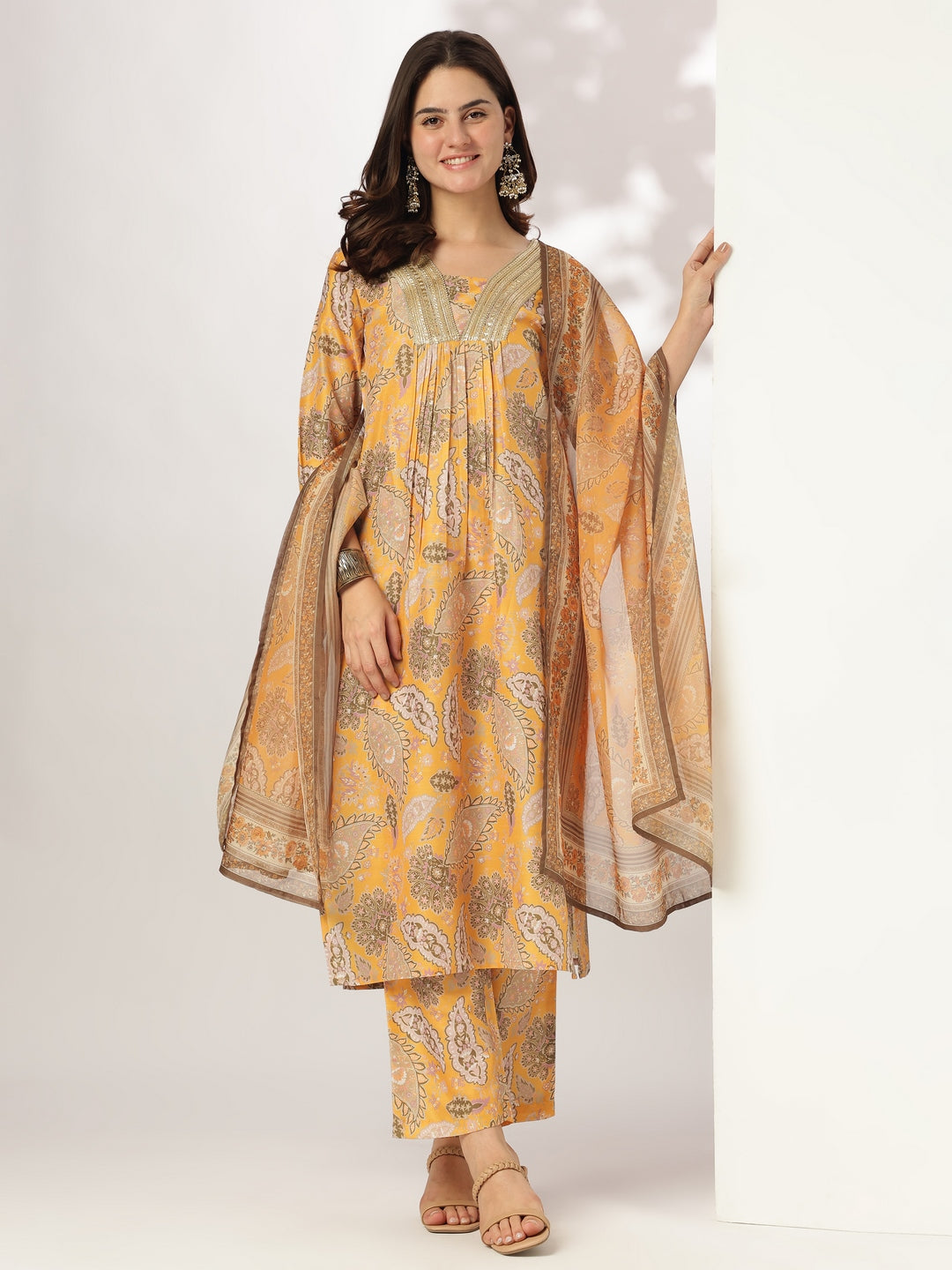 Mustard-Silk-Blend-Straight-Floral-Printed-3-Piece-Kurta-Set