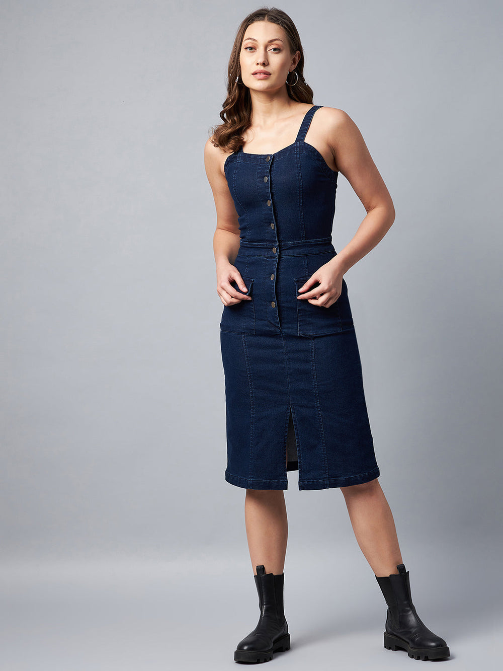 Navy-Blue-Denim-Lycra-Fitted-Dress