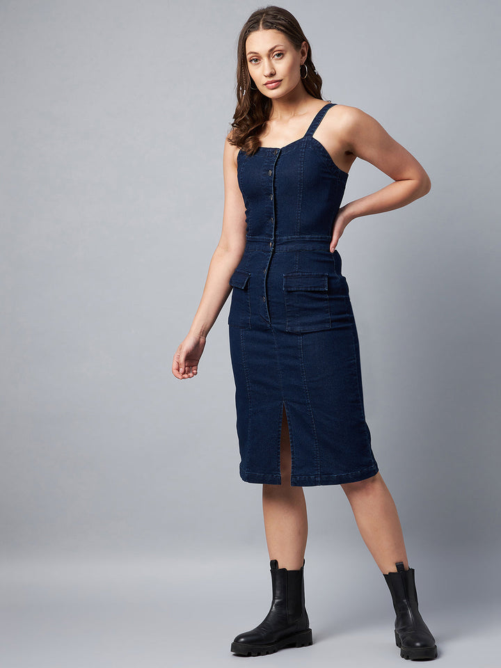Navy-Blue-Denim-Lycra-Fitted-Dress