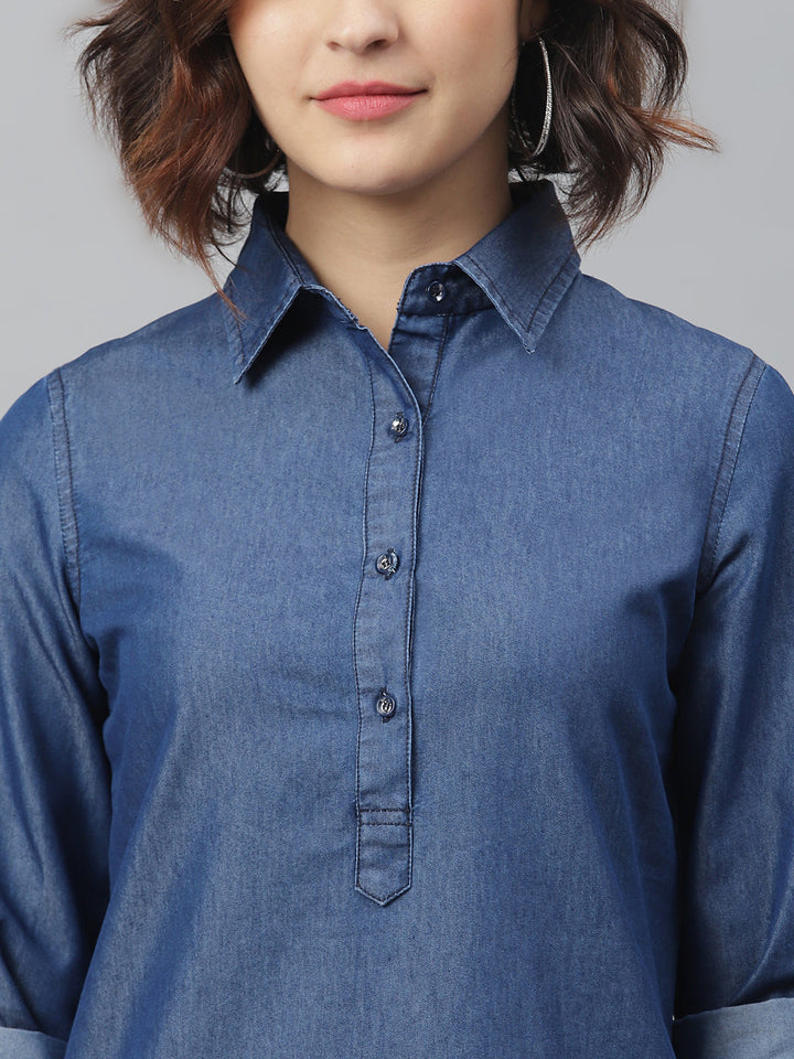 Navy-Blue-Denim-Solid-Shirt-Dress