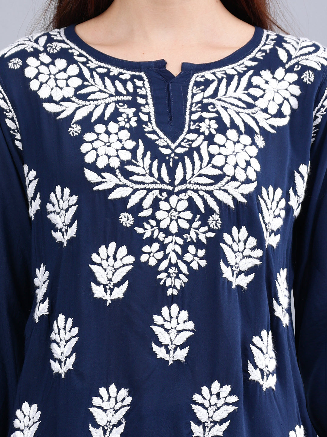Navy-Blue-Modal-Embroidered-Chikankari-Short-Tunic