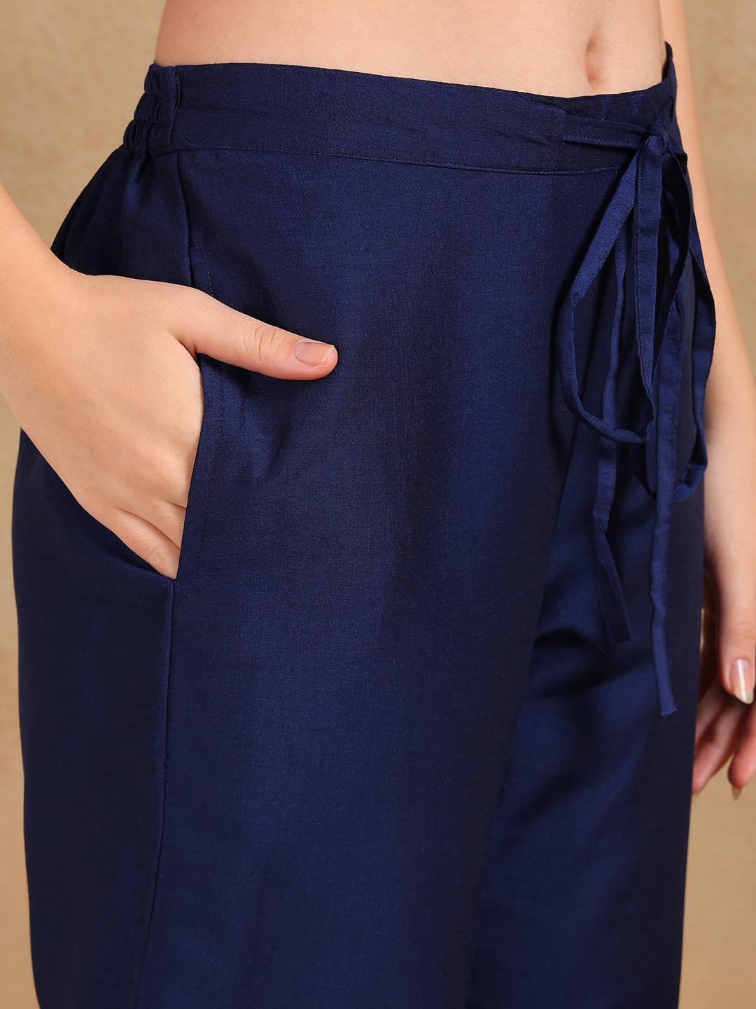 ZERESOUQ-Navy-Blue-Silk-Blend-Solid-Yoke-Design-3-Piece-Kurta-Sets