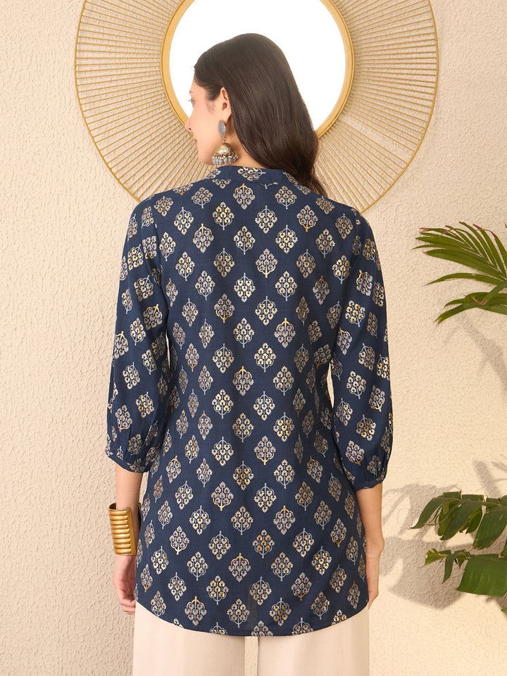 Navy-Blue-Cotton-Blend-Floral-Printed-Tunic-Only