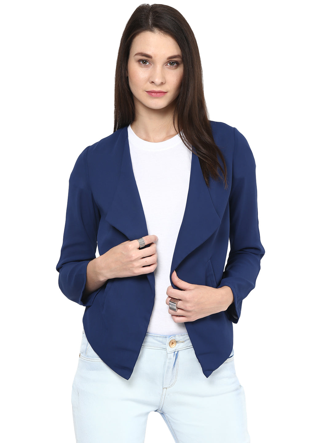 Navy-Blue-Polyester-Short-Blazer-Top