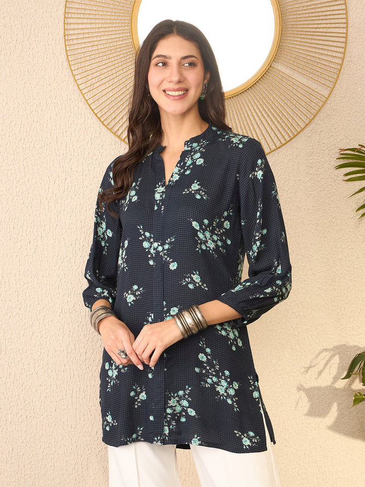 Navy-Blue-Rayon-Blend-Floral-Printed-Tunic-Only