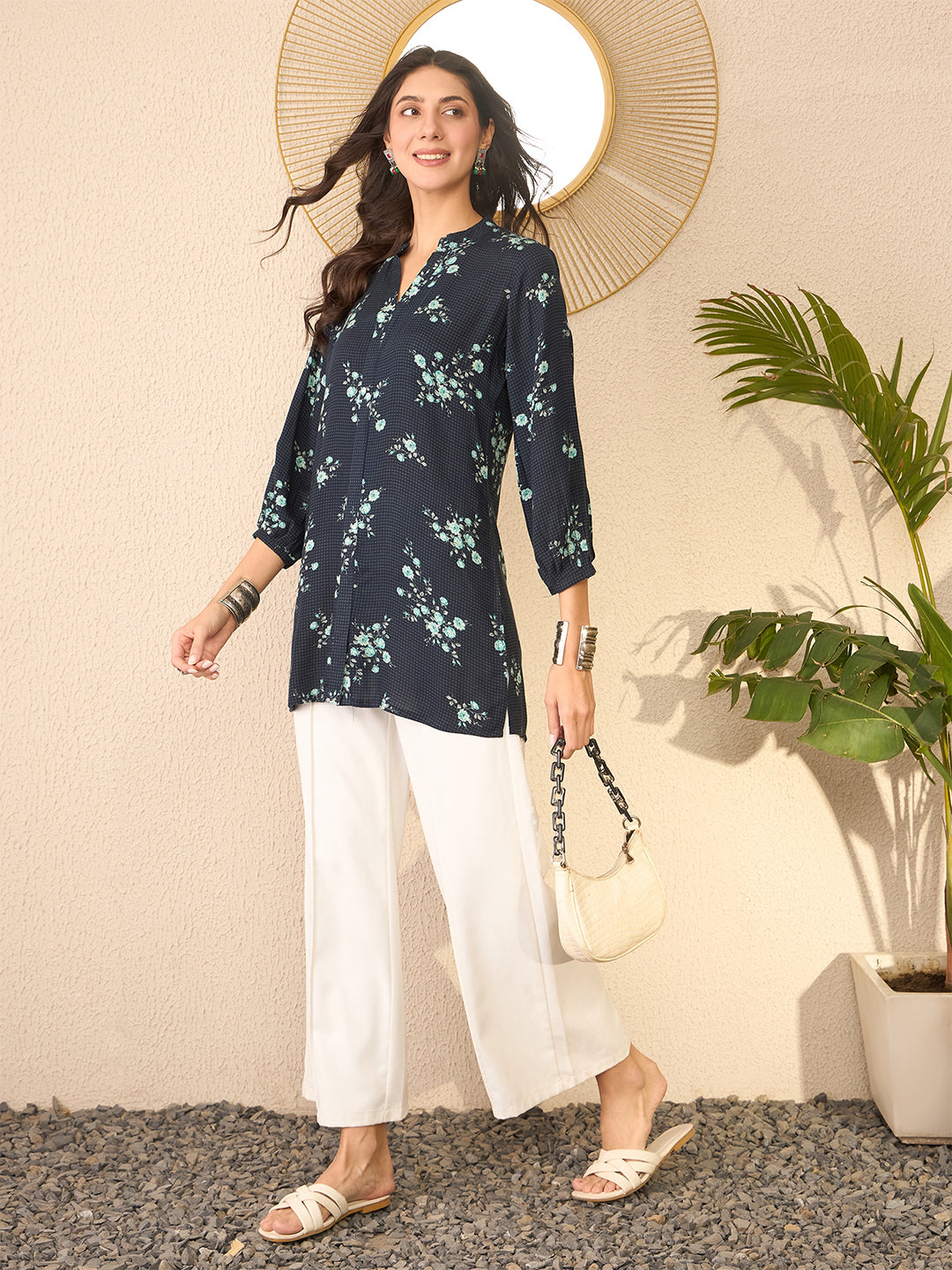 Navy-Blue-Rayon-Blend-Floral-Printed-Tunic-Only