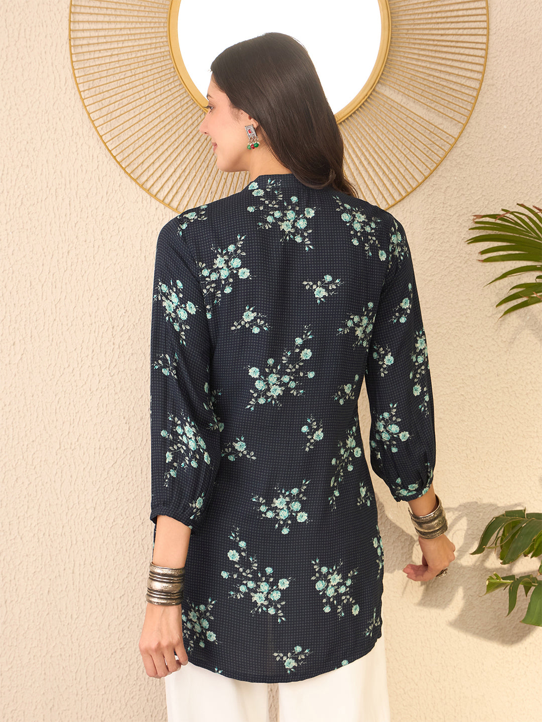 Navy-Blue-Rayon-Blend-Floral-Printed-Tunic-Only
