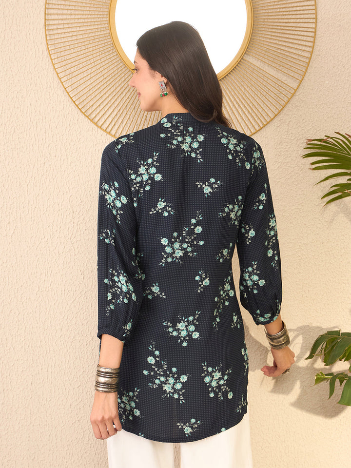 Navy-Blue-Rayon-Blend-Floral-Printed-Tunic-Only