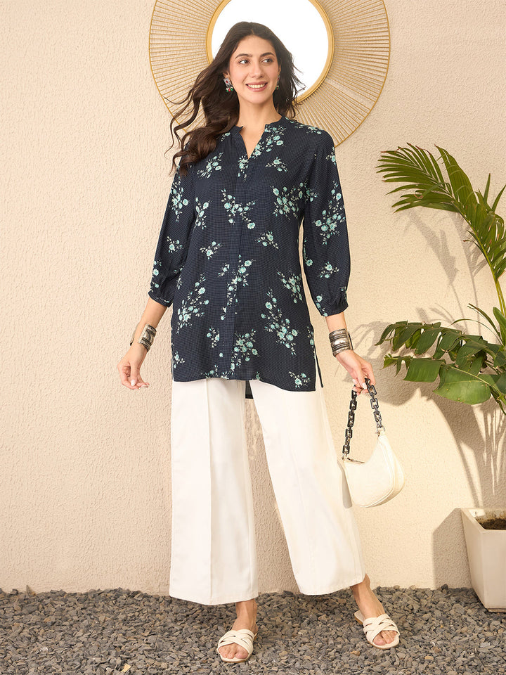 Navy-Blue-Rayon-Blend-Floral-Printed-Tunic-Only