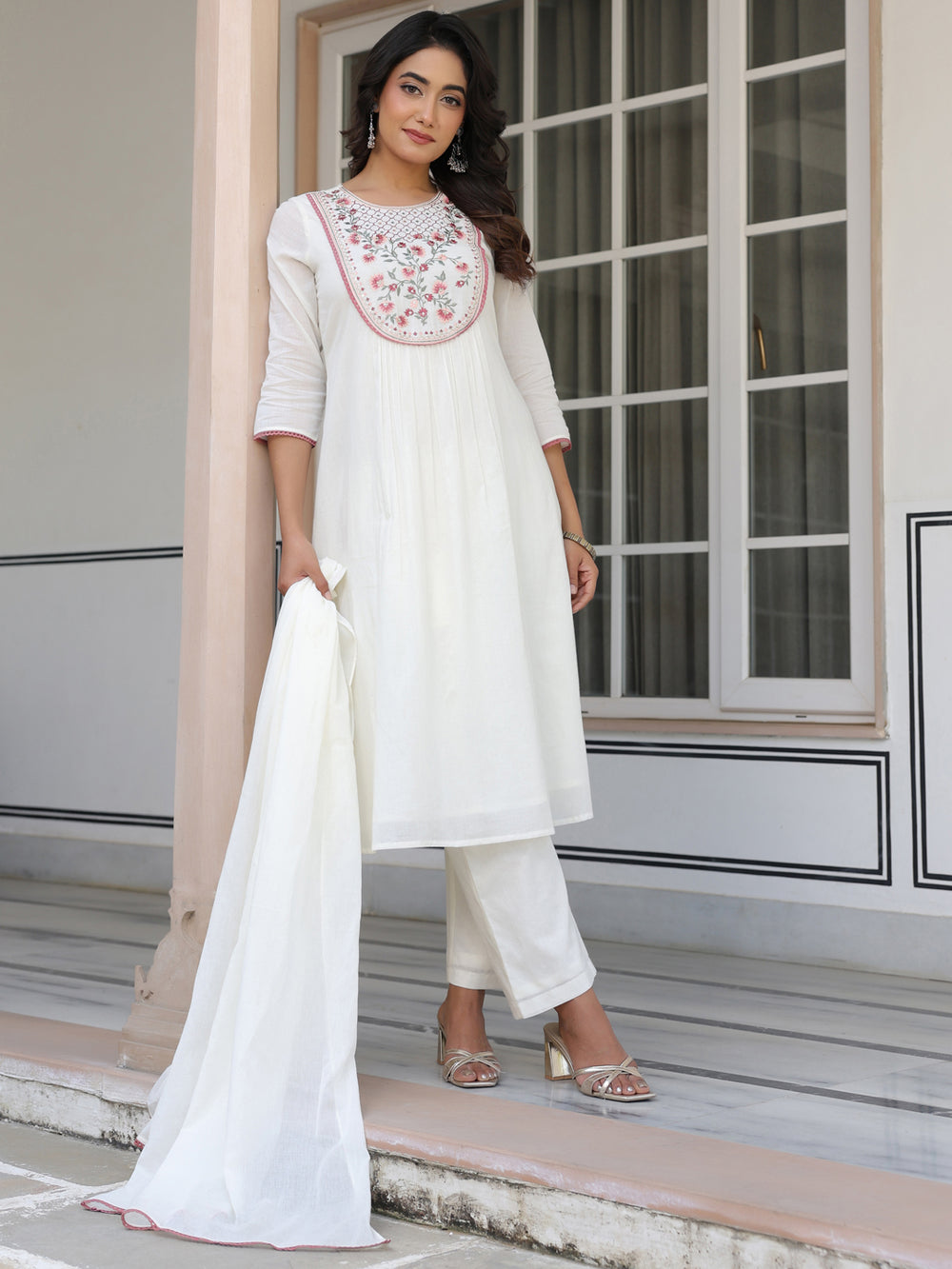 Off-White-Cotton-A-Line-Yoke-Embroidered-3-Piece-Kurta-Set