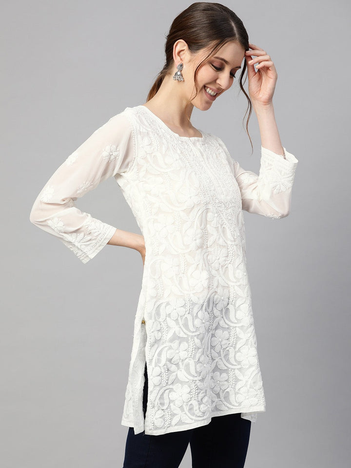 Off-White Georgette Lucknowi Chikankari Tunic Only
