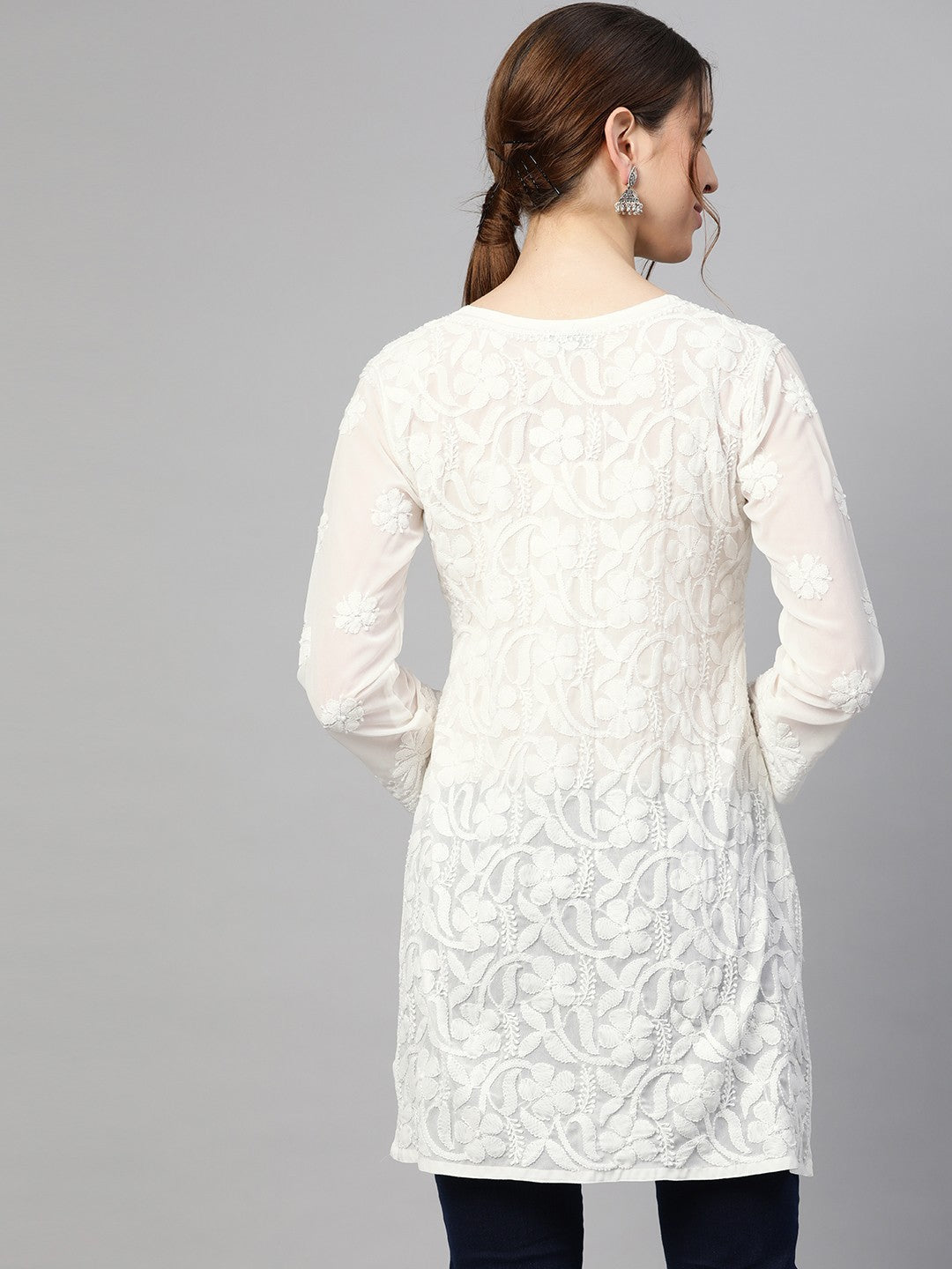 Off-White Georgette Lucknowi Chikankari Tunic Only