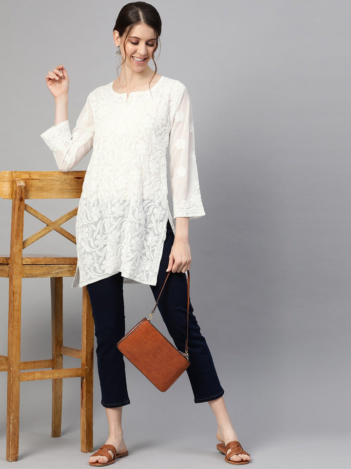 Off-White Georgette Lucknowi Chikankari Tunic Only