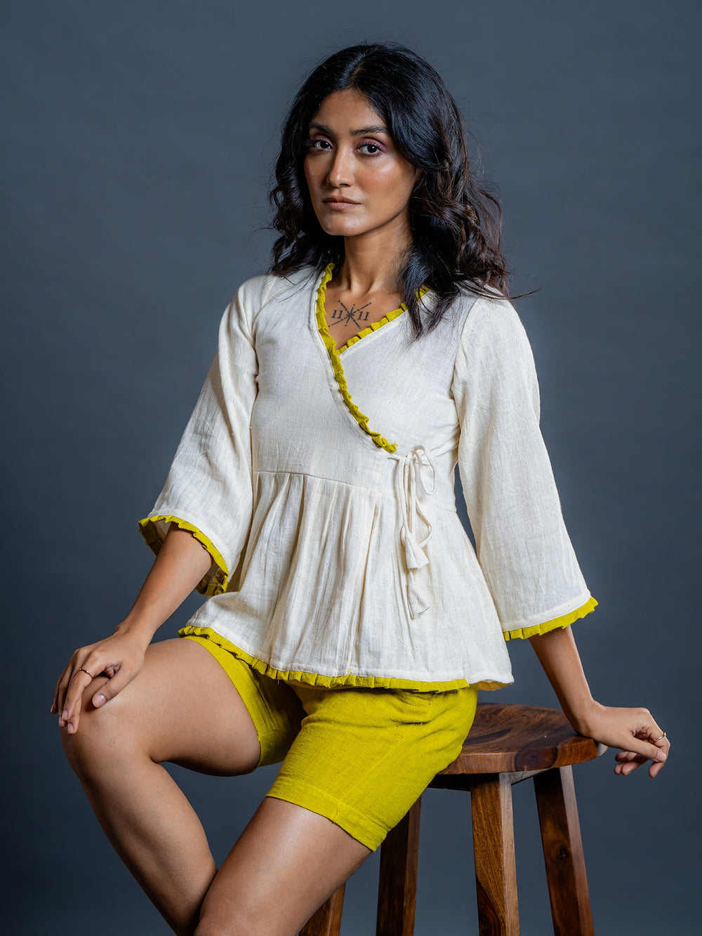 Off-White-&-Green-Cotton-Anghrakha-Co-Ord-Set