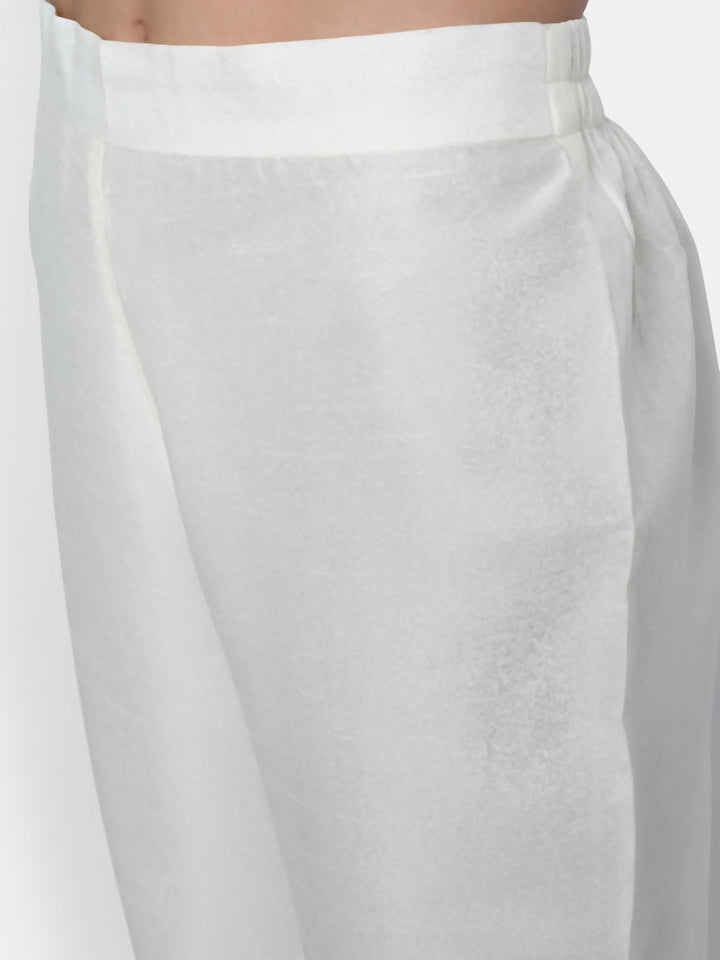 Off-White Poly Silk Solid Kurta Set