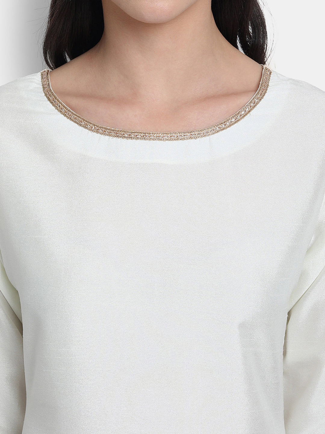 Off-White Poly Silk Solid Kurta Set