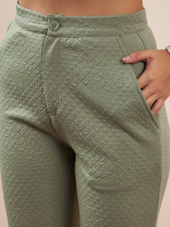 Olive-Polyester-Jacquard-Crop-Blazer-Co-Ord-Set