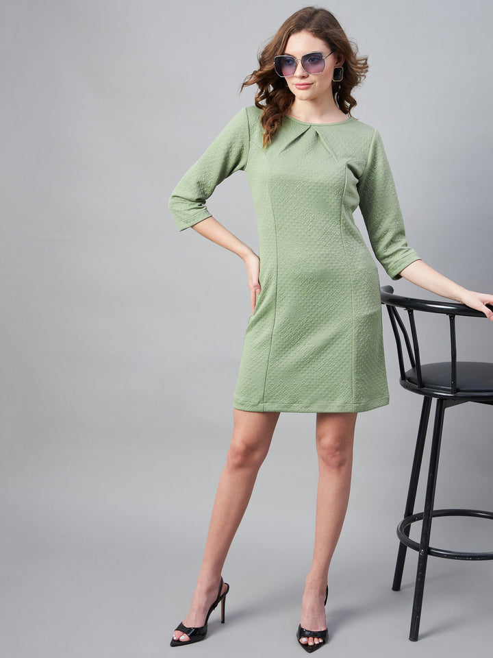 Olive-Polyester-Jacquard-Self-Design-Dress